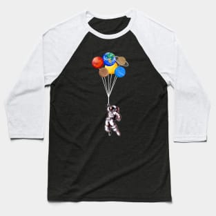 Astronaut holding Planet Balloons Solar System space Baseball T-Shirt